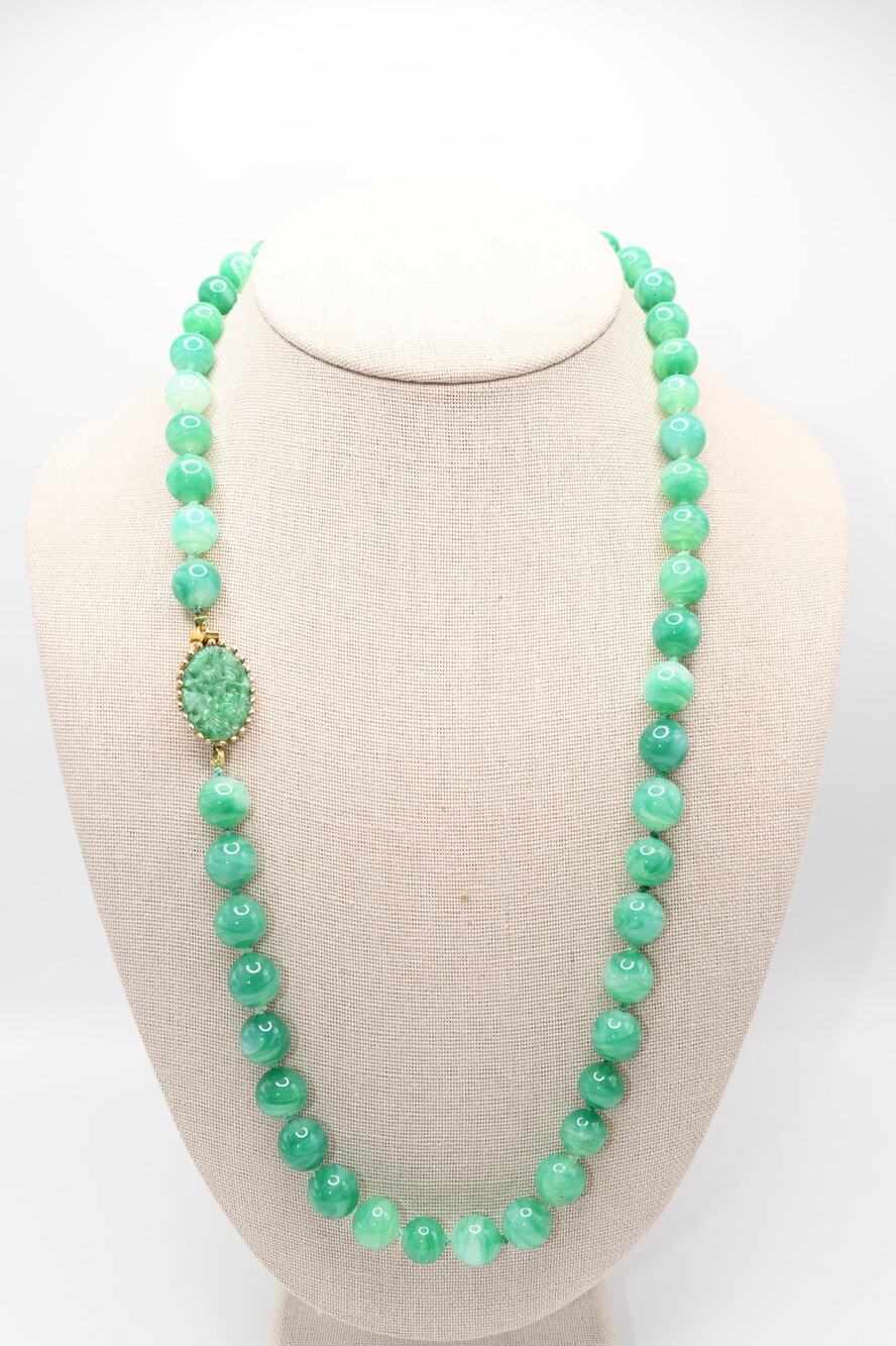 Joseph Mazer Peking Glass Beaded Necklace Faux Jade 24" Vintage